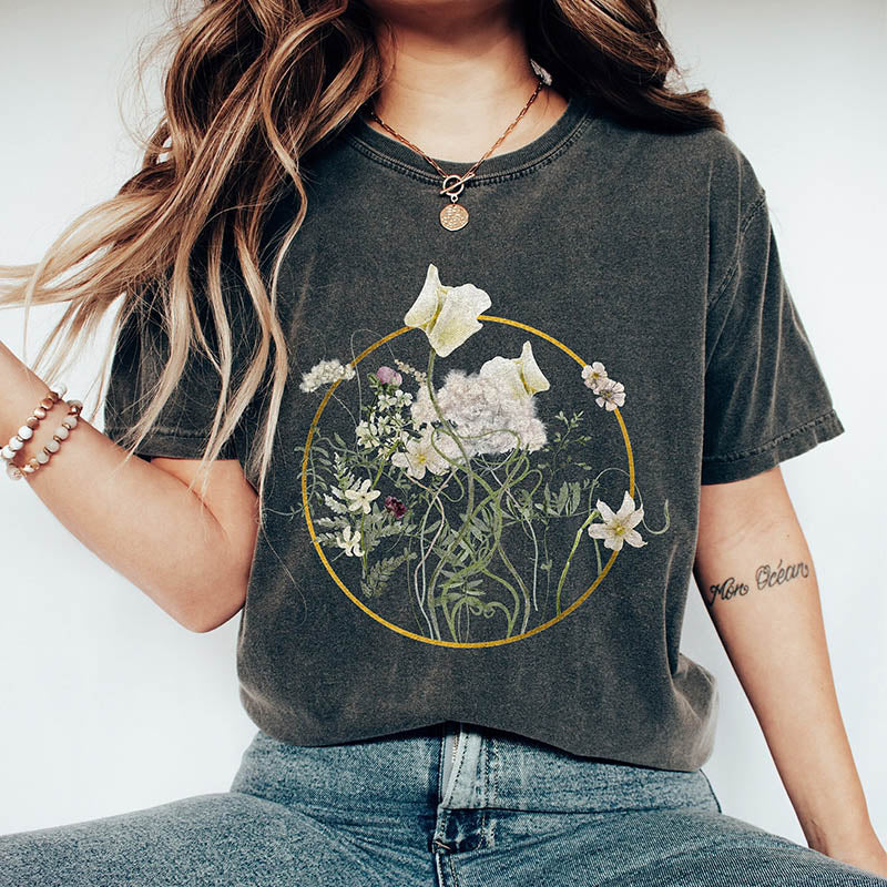 Pressed Wildflower  White Floral T-Shirt