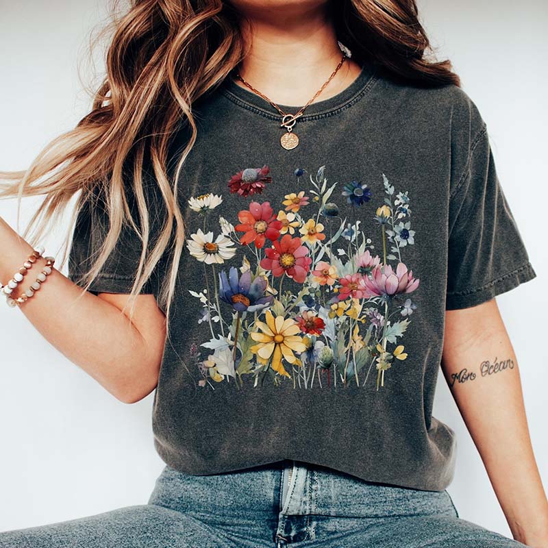 Ladies' Wild Flowers Watercolor T-Shirt