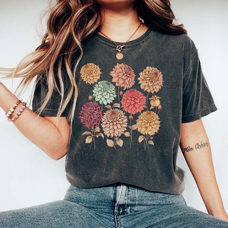 Vintage Dahlias Nature Flowers T-Shirt