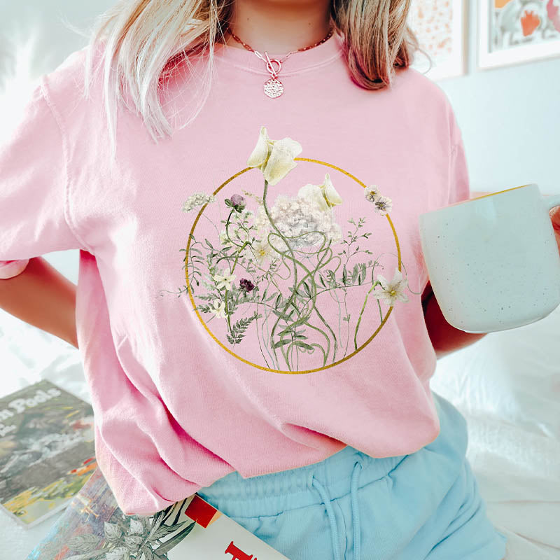 Pressed Wildflower  White Floral T-Shirt