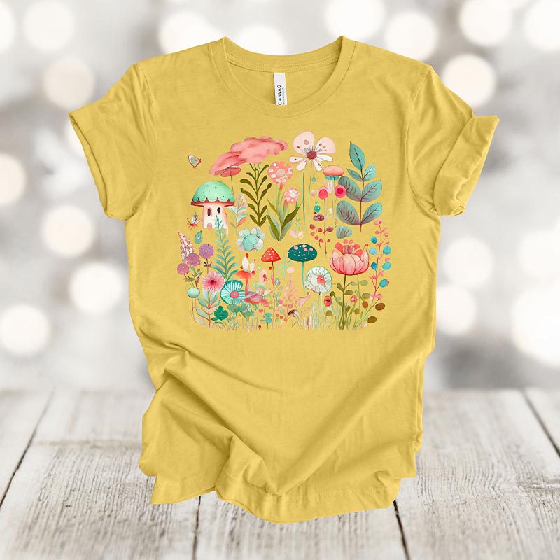 Retro Flowers Mushroom T-Shirt