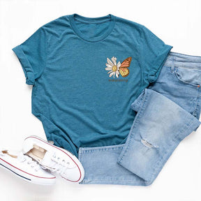 Aesthetic Butterfly Minimalist Flowers T-Shirt