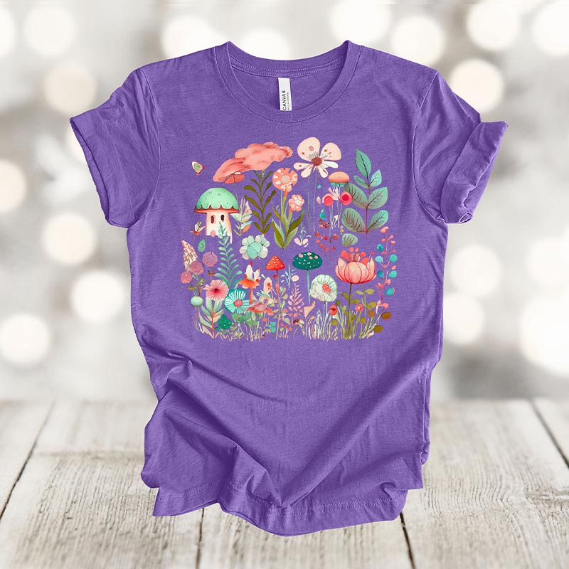 Retro Flowers Mushroom T-Shirt