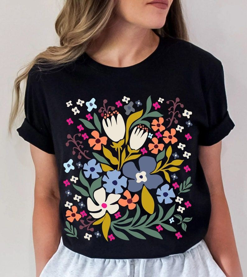 T-shirt décontracté imprimé fleurs sauvages