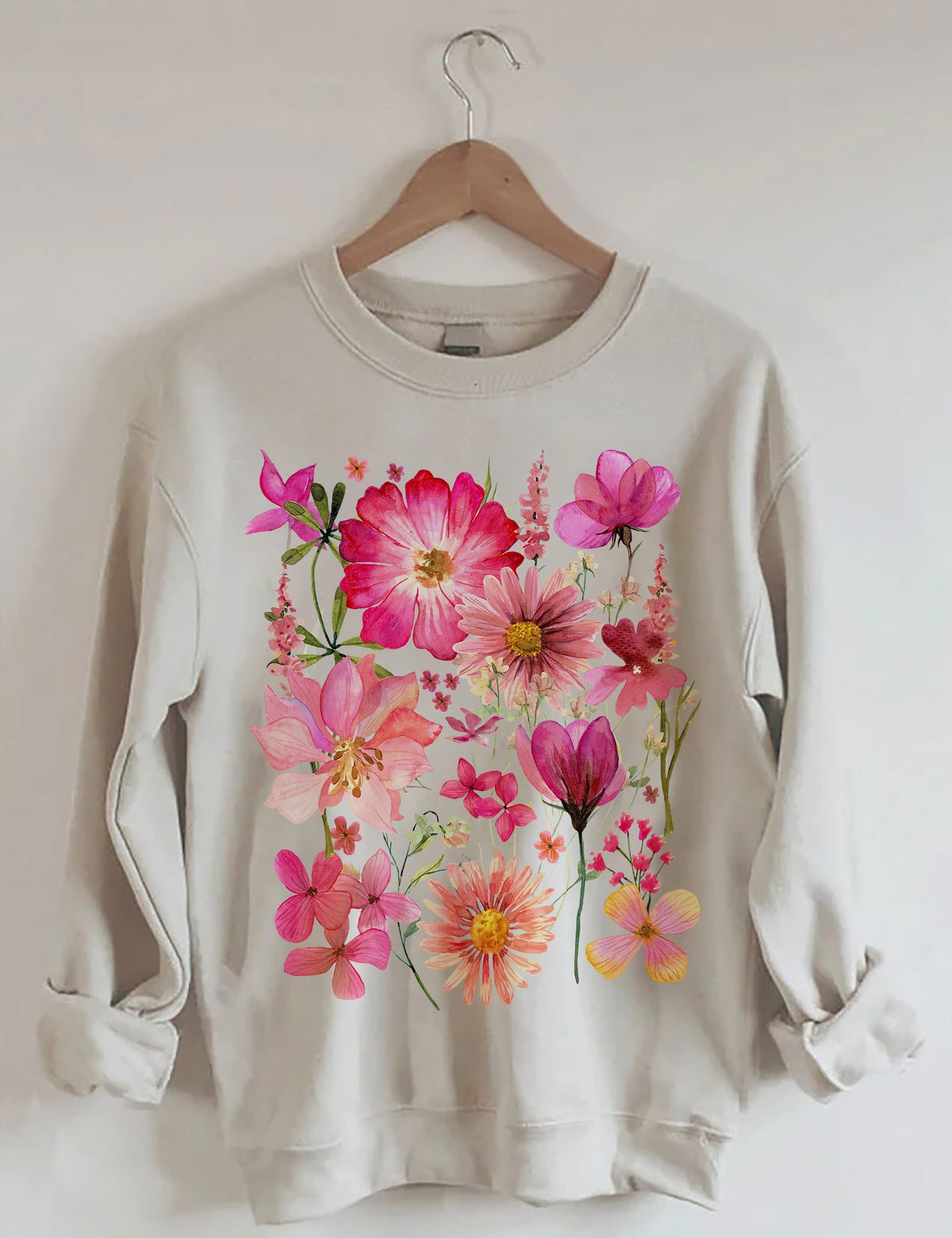 Vintage Sweatshirt mit gepressten Blumen