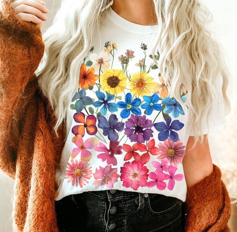 Pressed Flowers Tshirt Boho Wildflowers