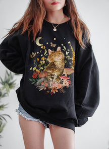 Vintage Katze Floral Ästhetisches Crewneck Sweatshirt 