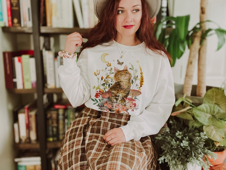 Vintage Katze Floral Ästhetisches Crewneck Sweatshirt 