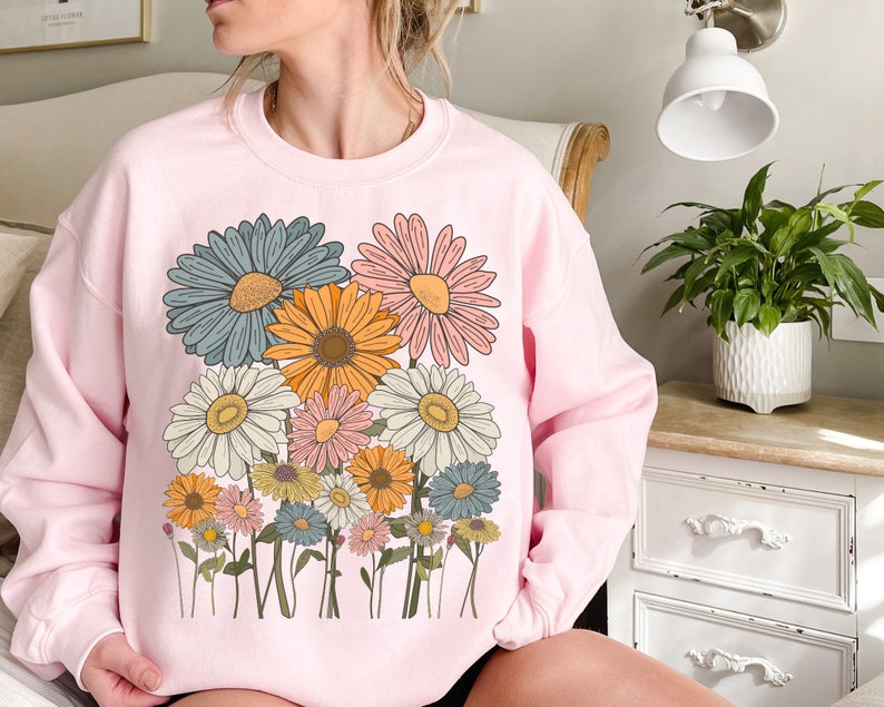 Retro-Gänseblümchen-Blumen-Sweatshirt 