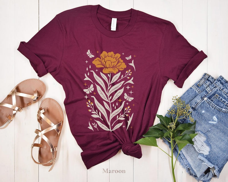 Boho-Wildblumen-T-Shirt. Boho-Blumen-Shirt