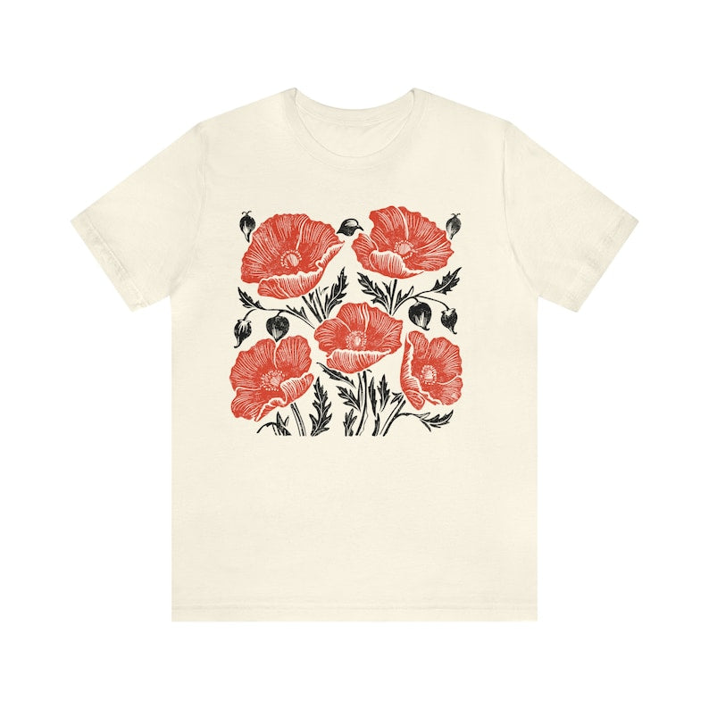 Vintage Poppy Botanical Shirt Cottage Core Floral Shirt