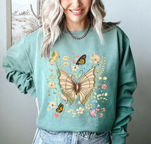 Vintage Cottagecore Schmetterling Wildblumen Sweatshirt 