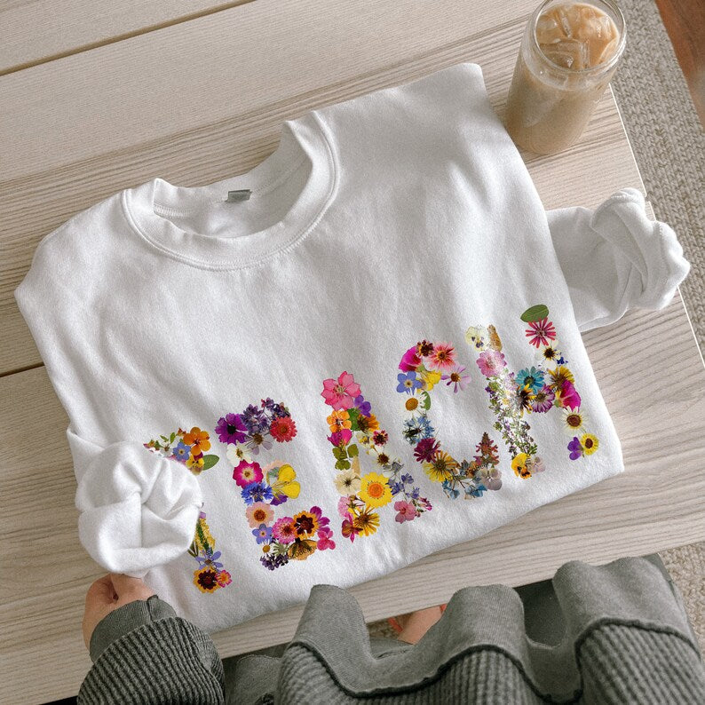 Gepresste Blumen TEACH Sweatshirt Lehrer Sweatshirt