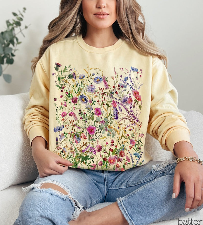 Vintage gepresste Blumen Sweatshirt Wildblumen Sweatshirt