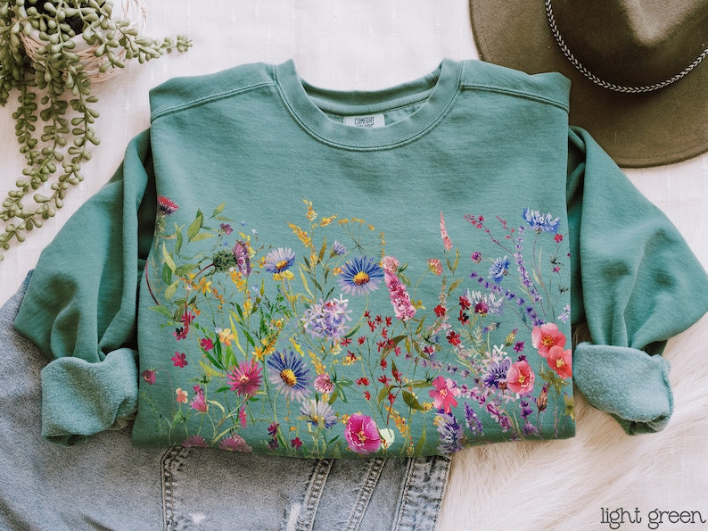 Vintage gepresste Blumen Sweatshirt Wildblumen Sweatshirt