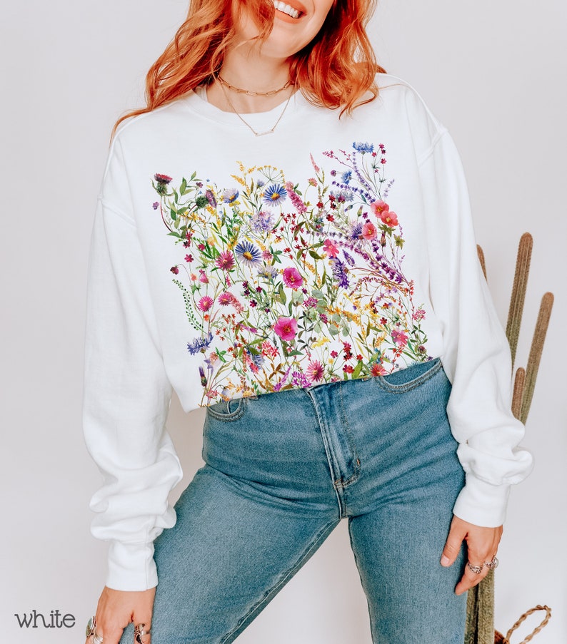 Vintage gepresste Blumen Sweatshirt Wildblumen Sweatshirt