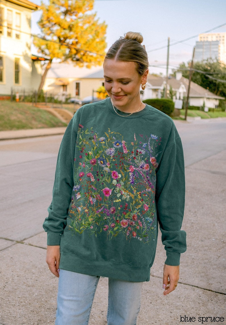 Vintage gepresste Blumen Sweatshirt Wildblumen Sweatshirt