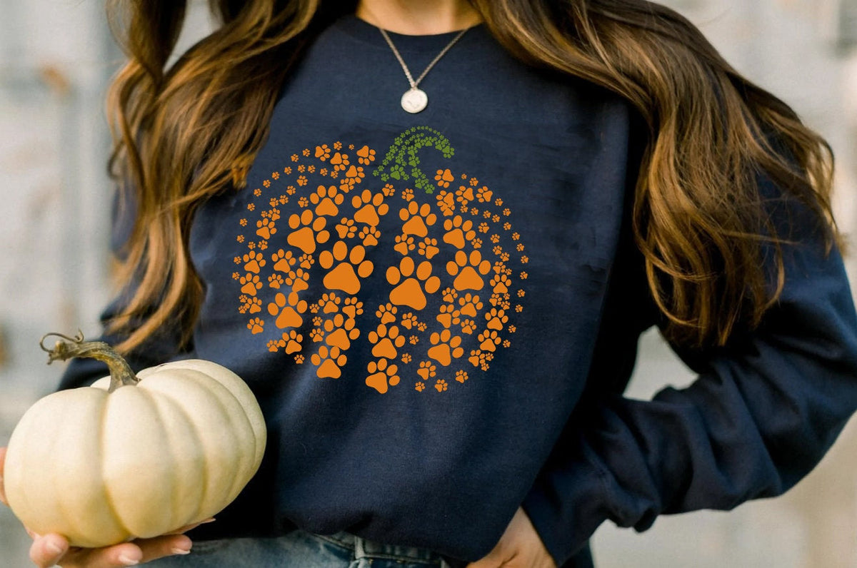 Paw Pumpkin Halloween Rundhals-Bequemes Sweatshirt