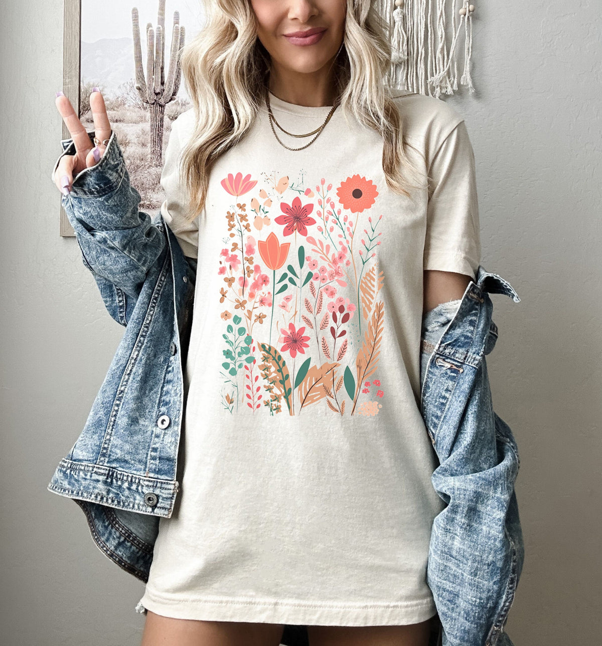 Chemise confortable à col rond avec belle plante et fleur pour amoureux de la nature